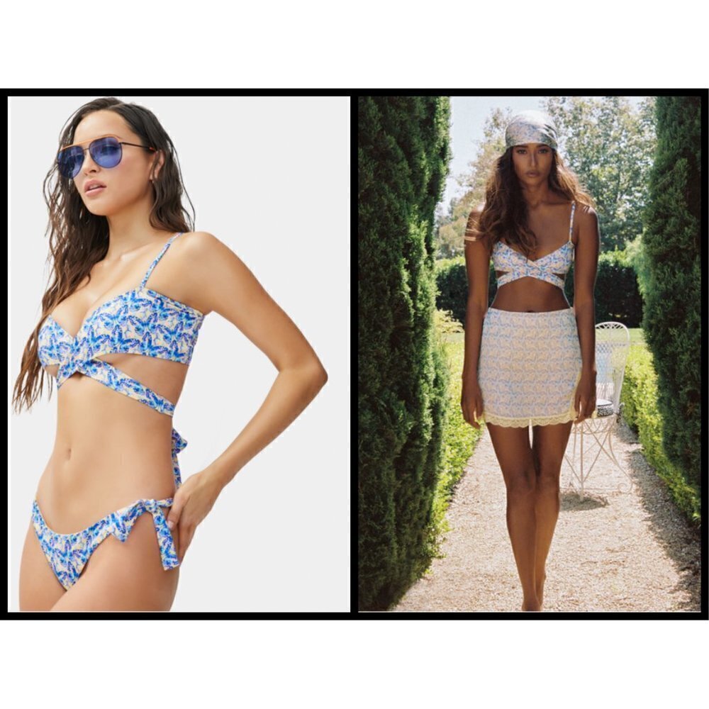 💕FRANKIE'S BIKINIS💕 Falcon Bikini TOP ~ Monarch Butterfly Print Large L NWT